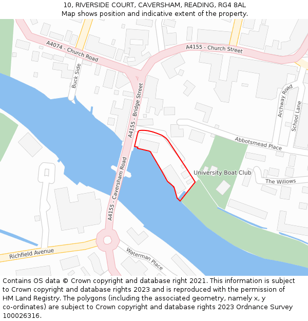 10, RIVERSIDE COURT, CAVERSHAM, READING, RG4 8AL: Location map and indicative extent of plot