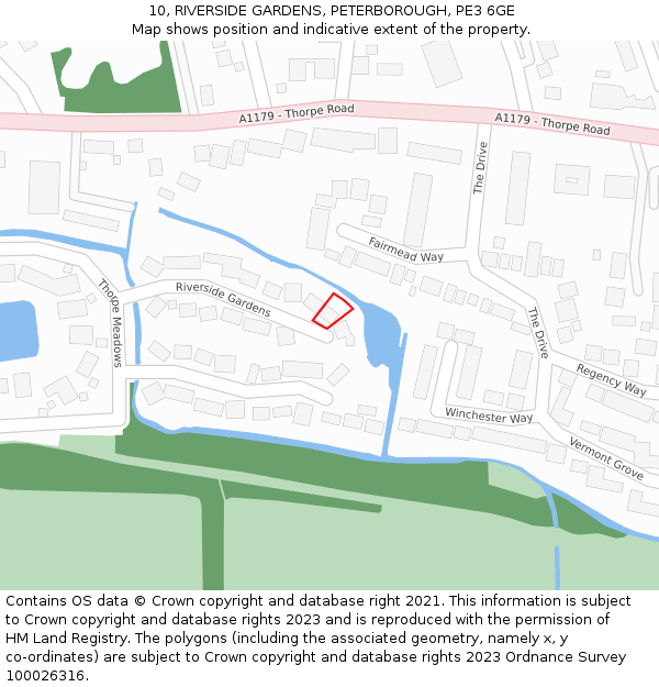 10, RIVERSIDE GARDENS, PETERBOROUGH, PE3 6GE: Location map and indicative extent of plot