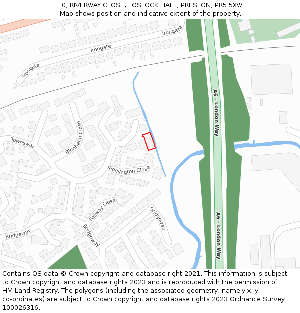 10, RIVERWAY CLOSE, LOSTOCK HALL, PRESTON, PR5 5XW: Location map and indicative extent of plot