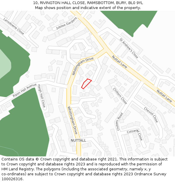 10, RIVINGTON HALL CLOSE, RAMSBOTTOM, BURY, BL0 9YL: Location map and indicative extent of plot