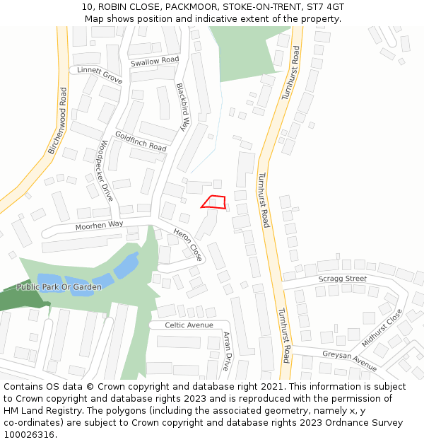 10, ROBIN CLOSE, PACKMOOR, STOKE-ON-TRENT, ST7 4GT: Location map and indicative extent of plot