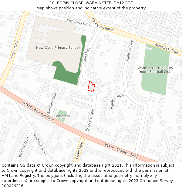 10, ROBIN CLOSE, WARMINSTER, BA12 9DE: Location map and indicative extent of plot