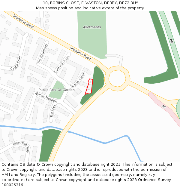 10, ROBINS CLOSE, ELVASTON, DERBY, DE72 3UY: Location map and indicative extent of plot