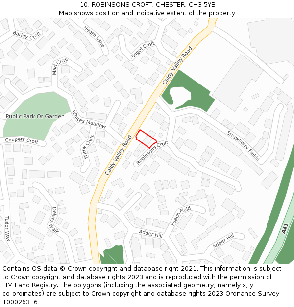10, ROBINSONS CROFT, CHESTER, CH3 5YB: Location map and indicative extent of plot