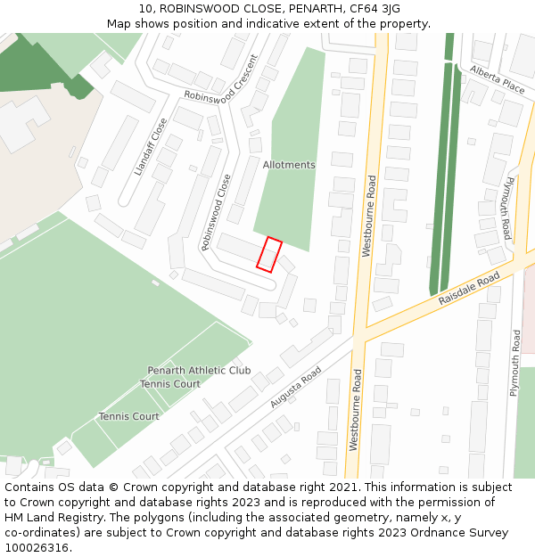 10, ROBINSWOOD CLOSE, PENARTH, CF64 3JG: Location map and indicative extent of plot