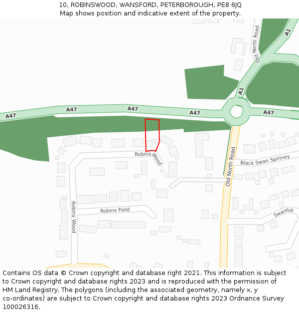 10, ROBINSWOOD, WANSFORD, PETERBOROUGH, PE8 6JQ: Location map and indicative extent of plot