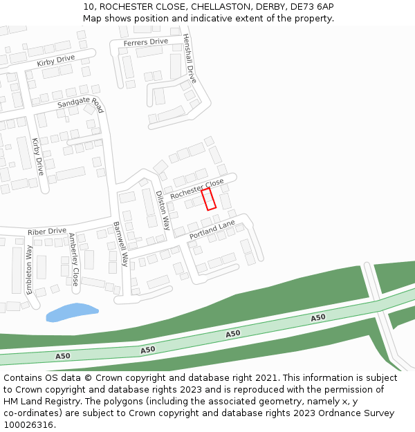 10, ROCHESTER CLOSE, CHELLASTON, DERBY, DE73 6AP: Location map and indicative extent of plot
