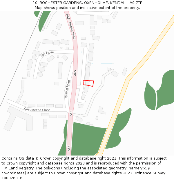 10, ROCHESTER GARDENS, OXENHOLME, KENDAL, LA9 7TE: Location map and indicative extent of plot