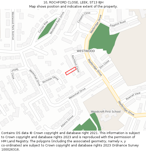 10, ROCHFORD CLOSE, LEEK, ST13 8JH: Location map and indicative extent of plot