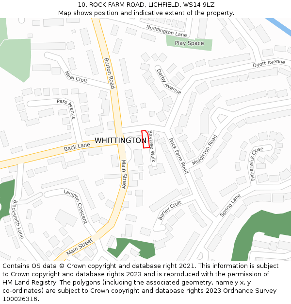 10, ROCK FARM ROAD, LICHFIELD, WS14 9LZ: Location map and indicative extent of plot