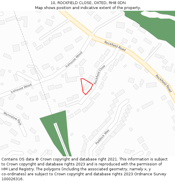10, ROCKFIELD CLOSE, OXTED, RH8 0DN: Location map and indicative extent of plot