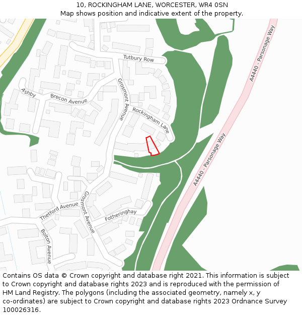 10, ROCKINGHAM LANE, WORCESTER, WR4 0SN: Location map and indicative extent of plot