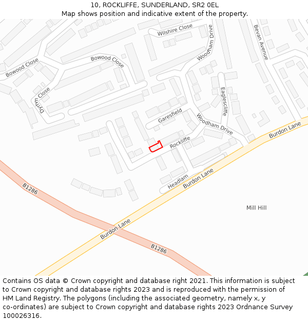 10, ROCKLIFFE, SUNDERLAND, SR2 0EL: Location map and indicative extent of plot