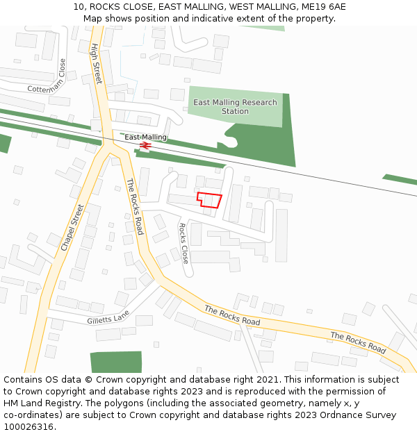 10, ROCKS CLOSE, EAST MALLING, WEST MALLING, ME19 6AE: Location map and indicative extent of plot
