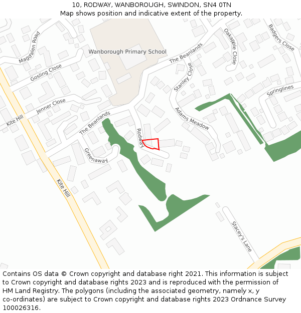 10, RODWAY, WANBOROUGH, SWINDON, SN4 0TN: Location map and indicative extent of plot