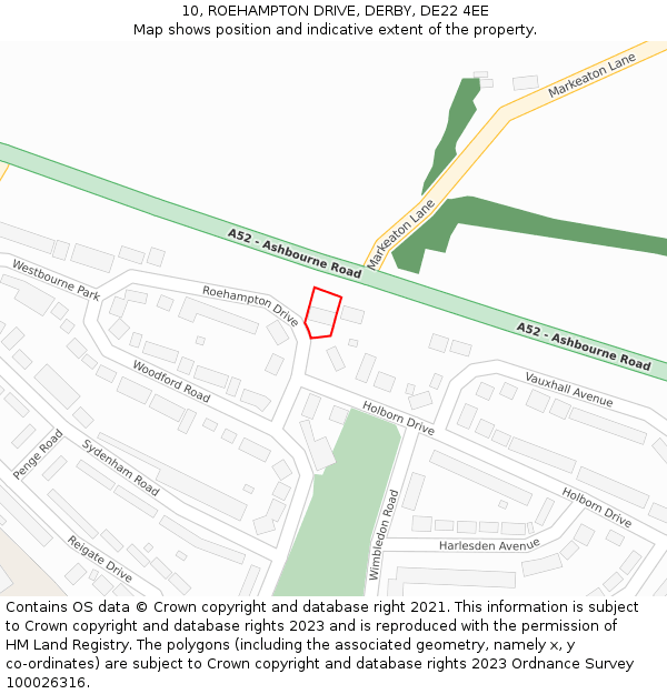10, ROEHAMPTON DRIVE, DERBY, DE22 4EE: Location map and indicative extent of plot