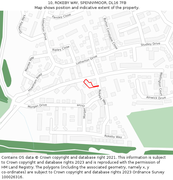 10, ROKEBY WAY, SPENNYMOOR, DL16 7FB: Location map and indicative extent of plot