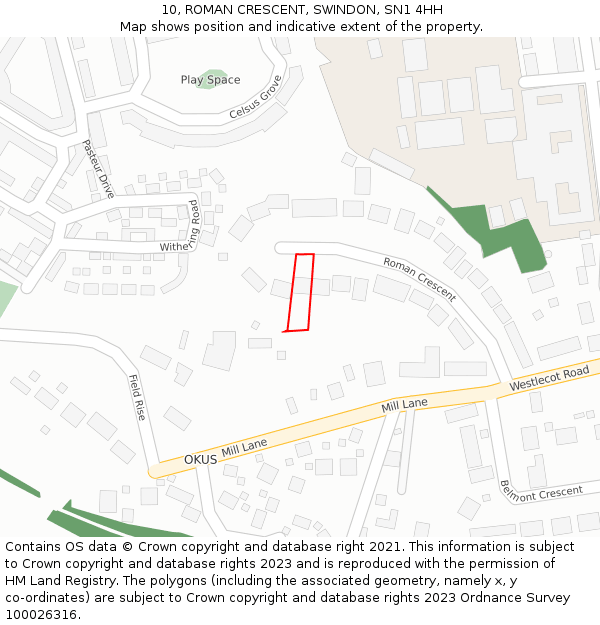 10, ROMAN CRESCENT, SWINDON, SN1 4HH: Location map and indicative extent of plot