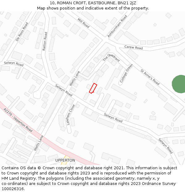 10, ROMAN CROFT, EASTBOURNE, BN21 2JZ: Location map and indicative extent of plot