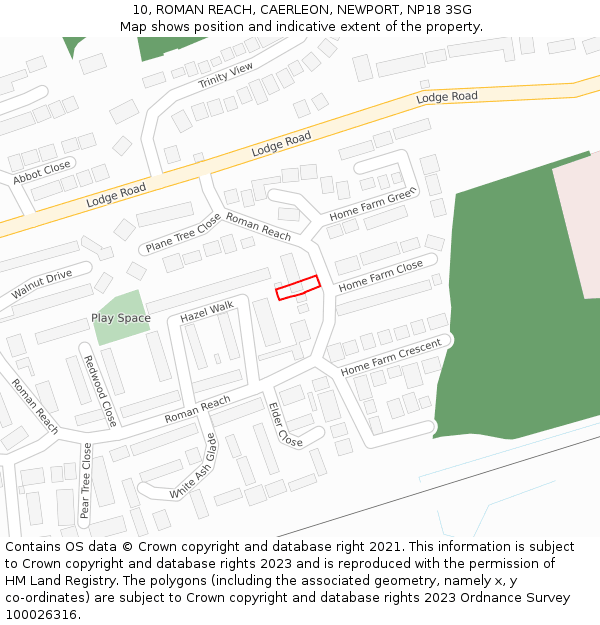 10, ROMAN REACH, CAERLEON, NEWPORT, NP18 3SG: Location map and indicative extent of plot