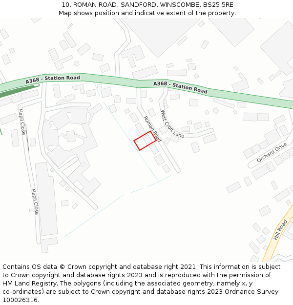 10, ROMAN ROAD, SANDFORD, WINSCOMBE, BS25 5RE: Location map and indicative extent of plot