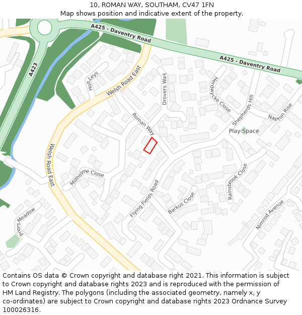 10, ROMAN WAY, SOUTHAM, CV47 1FN: Location map and indicative extent of plot