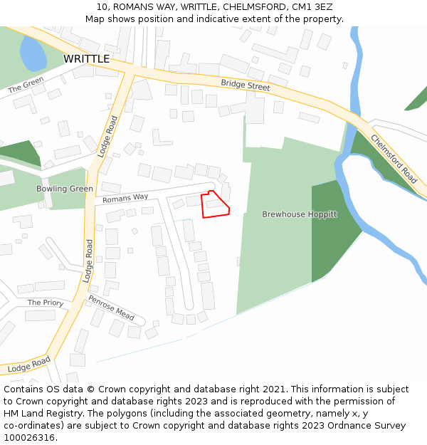 10, ROMANS WAY, WRITTLE, CHELMSFORD, CM1 3EZ: Location map and indicative extent of plot