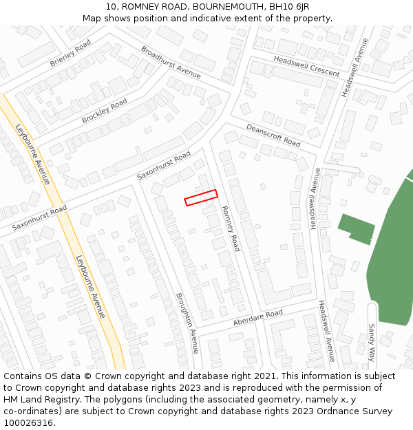 10, ROMNEY ROAD, BOURNEMOUTH, BH10 6JR: Location map and indicative extent of plot