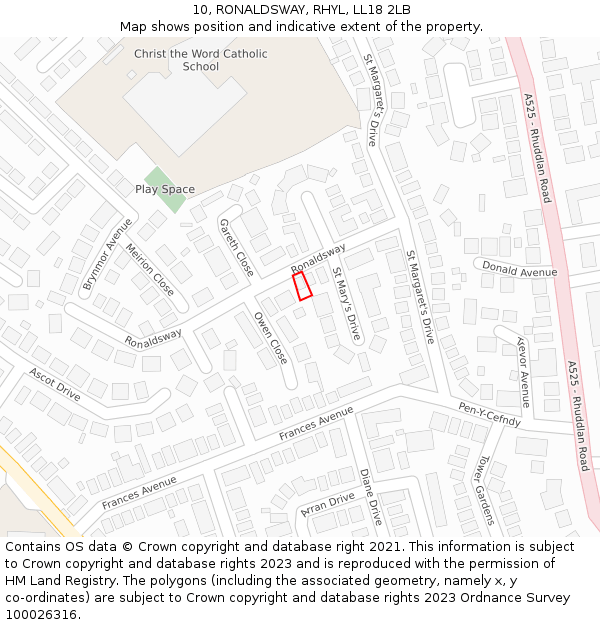 10, RONALDSWAY, RHYL, LL18 2LB: Location map and indicative extent of plot