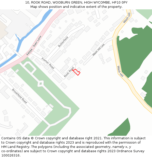 10, ROOK ROAD, WOOBURN GREEN, HIGH WYCOMBE, HP10 0PY: Location map and indicative extent of plot