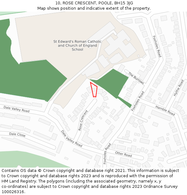 10, ROSE CRESCENT, POOLE, BH15 3JG: Location map and indicative extent of plot