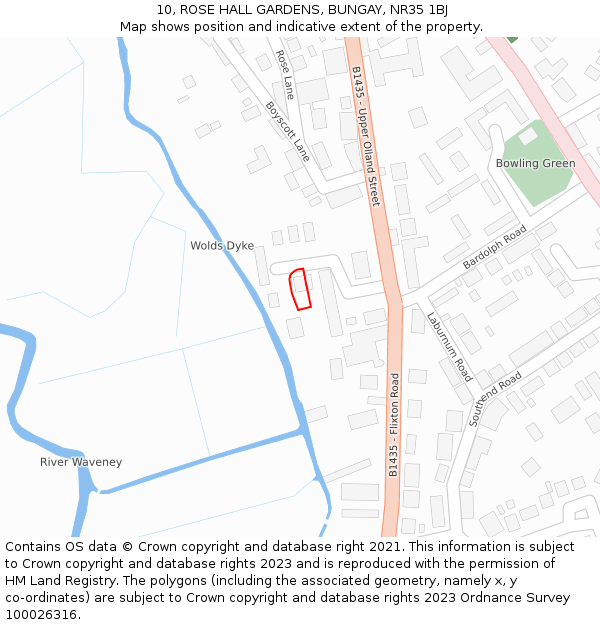 10, ROSE HALL GARDENS, BUNGAY, NR35 1BJ: Location map and indicative extent of plot