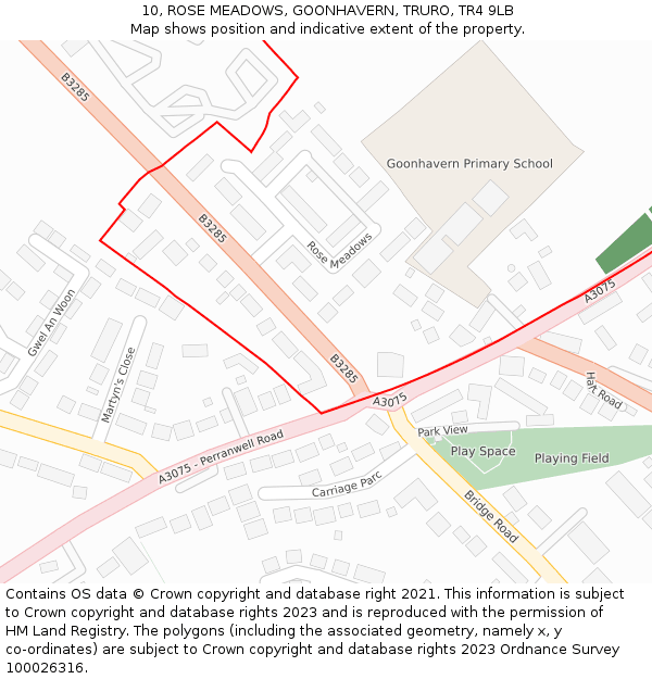 10, ROSE MEADOWS, GOONHAVERN, TRURO, TR4 9LB: Location map and indicative extent of plot