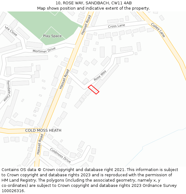 10, ROSE WAY, SANDBACH, CW11 4AB: Location map and indicative extent of plot