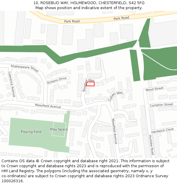 10, ROSEBUD WAY, HOLMEWOOD, CHESTERFIELD, S42 5FG: Location map and indicative extent of plot