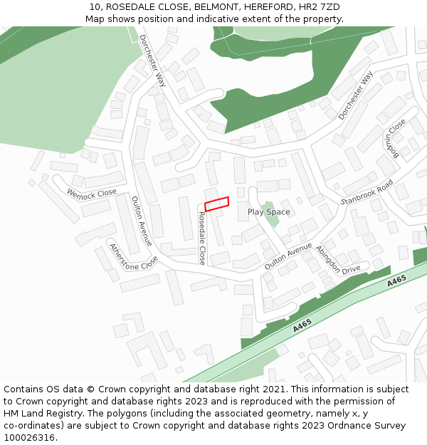 10, ROSEDALE CLOSE, BELMONT, HEREFORD, HR2 7ZD: Location map and indicative extent of plot