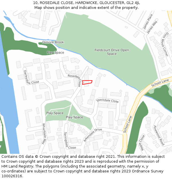 10, ROSEDALE CLOSE, HARDWICKE, GLOUCESTER, GL2 4JL: Location map and indicative extent of plot