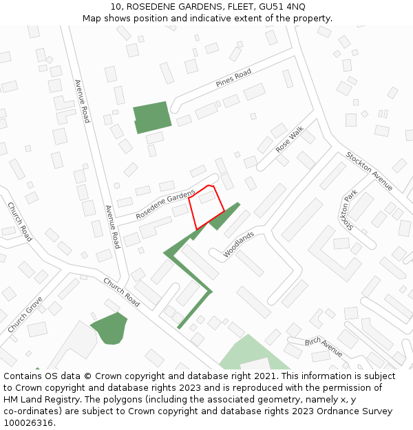 10, ROSEDENE GARDENS, FLEET, GU51 4NQ: Location map and indicative extent of plot