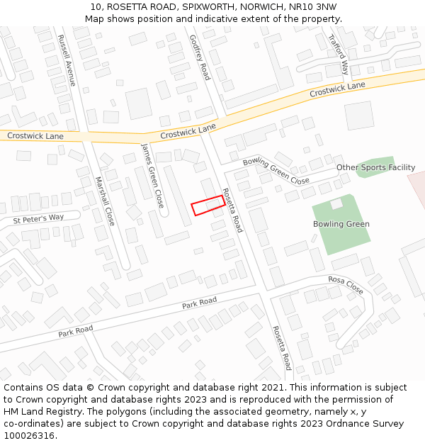 10, ROSETTA ROAD, SPIXWORTH, NORWICH, NR10 3NW: Location map and indicative extent of plot