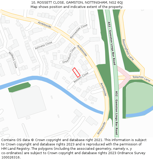 10, ROSSETT CLOSE, GAMSTON, NOTTINGHAM, NG2 6QJ: Location map and indicative extent of plot