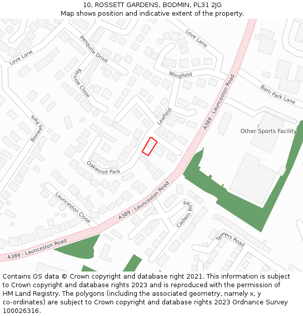 10, ROSSETT GARDENS, BODMIN, PL31 2JG: Location map and indicative extent of plot