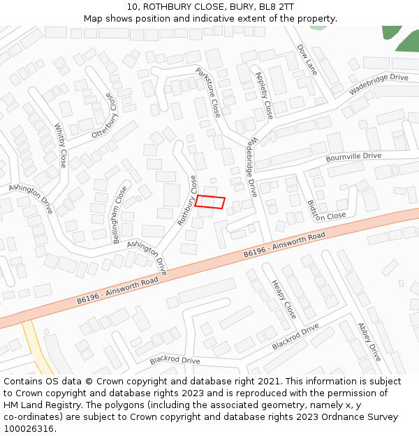 10, ROTHBURY CLOSE, BURY, BL8 2TT: Location map and indicative extent of plot