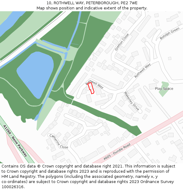 10, ROTHWELL WAY, PETERBOROUGH, PE2 7WE: Location map and indicative extent of plot