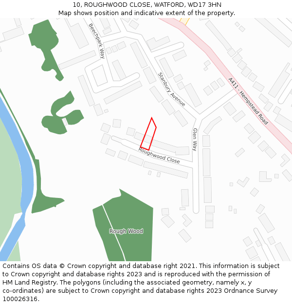 10, ROUGHWOOD CLOSE, WATFORD, WD17 3HN: Location map and indicative extent of plot