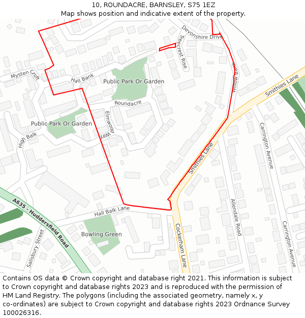 10, ROUNDACRE, BARNSLEY, S75 1EZ: Location map and indicative extent of plot