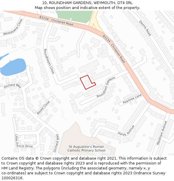 10, ROUNDHAM GARDENS, WEYMOUTH, DT4 0RL: Location map and indicative extent of plot