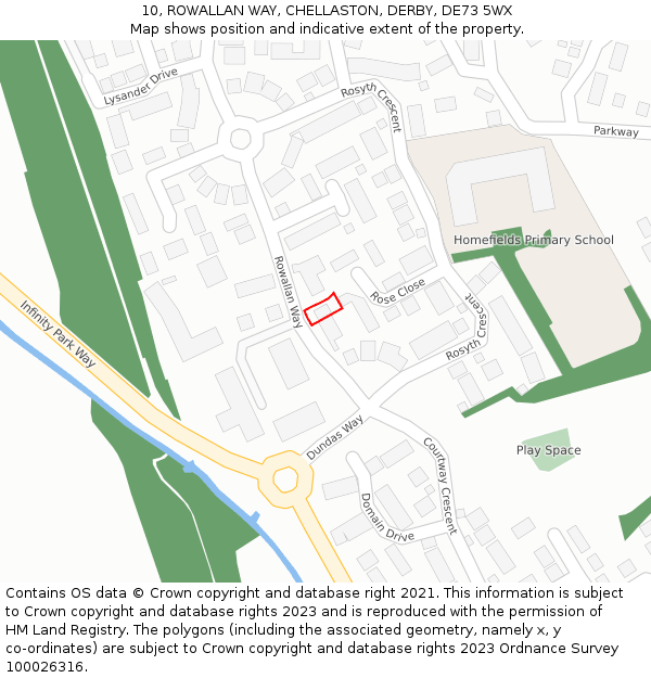 10, ROWALLAN WAY, CHELLASTON, DERBY, DE73 5WX: Location map and indicative extent of plot