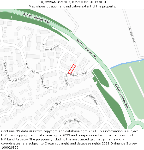 10, ROWAN AVENUE, BEVERLEY, HU17 9UN: Location map and indicative extent of plot