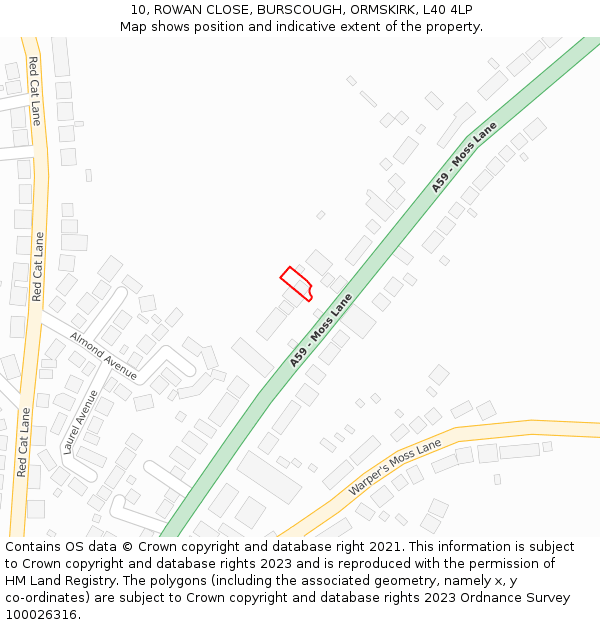 10, ROWAN CLOSE, BURSCOUGH, ORMSKIRK, L40 4LP: Location map and indicative extent of plot