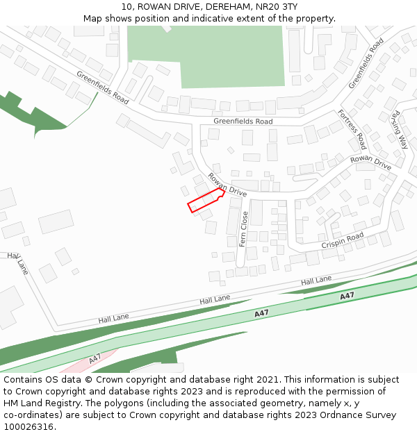 10, ROWAN DRIVE, DEREHAM, NR20 3TY: Location map and indicative extent of plot